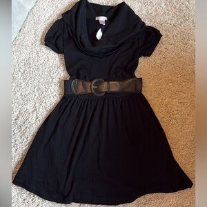 New wet seal black short dress lines knit cowl neck belt small